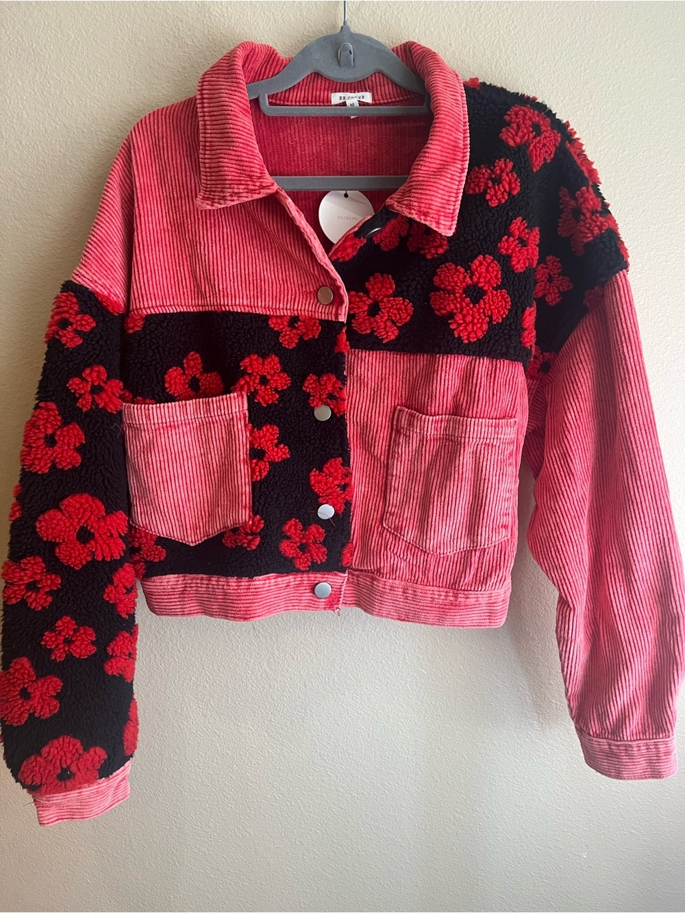 En Creme Red Floral Patchwork Corduroy Jacket